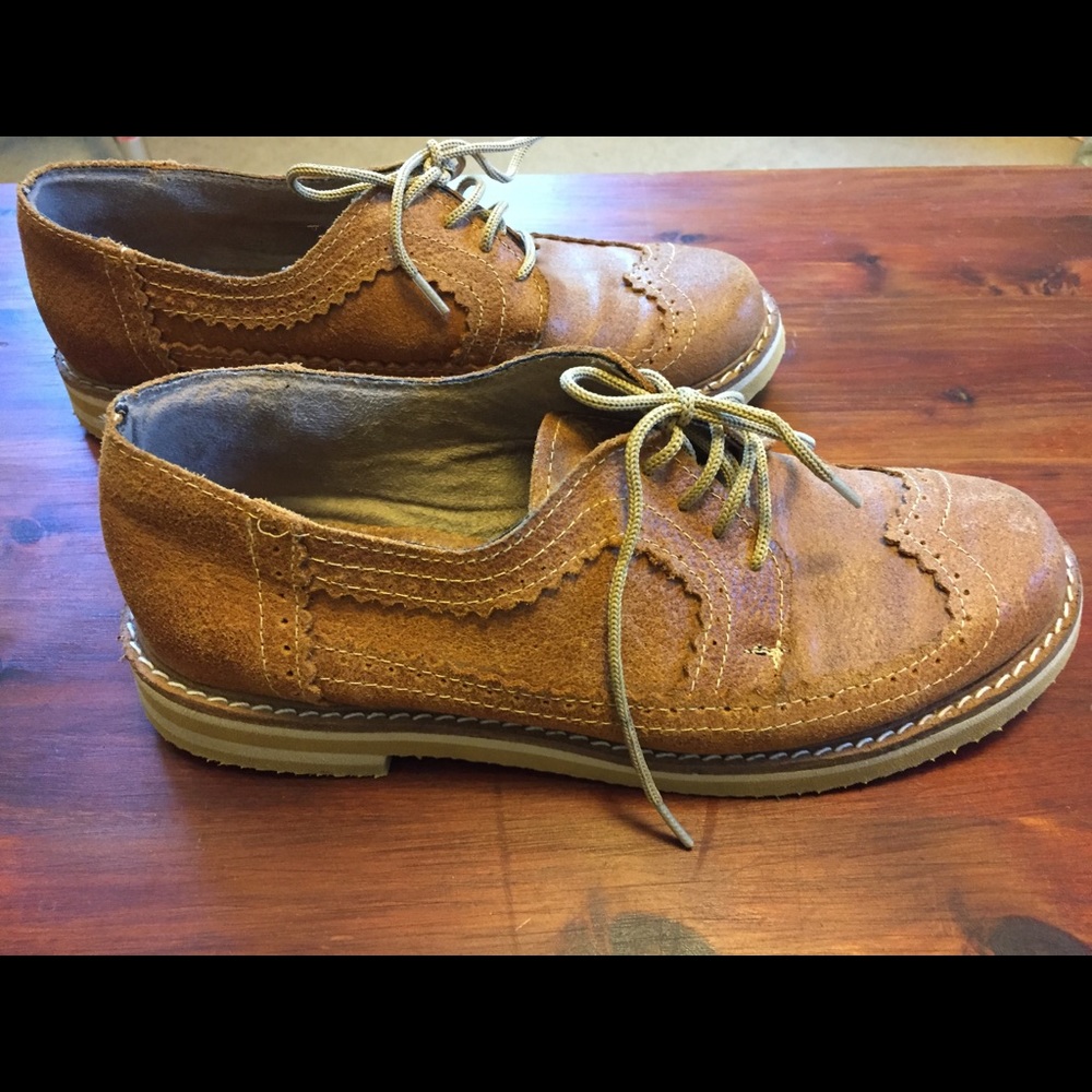 Brown leather dress shoes, rubber platform Women 8